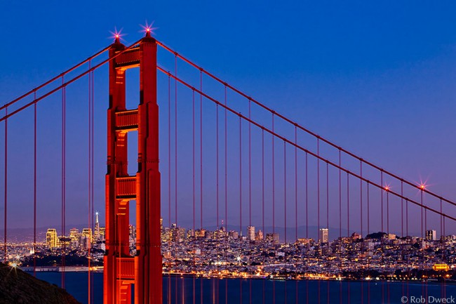 Twilight at the Golden Gate Bridge and San Francisco